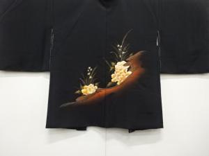 未使用品　金彩　手描き　霞に牡丹模様　絵羽織